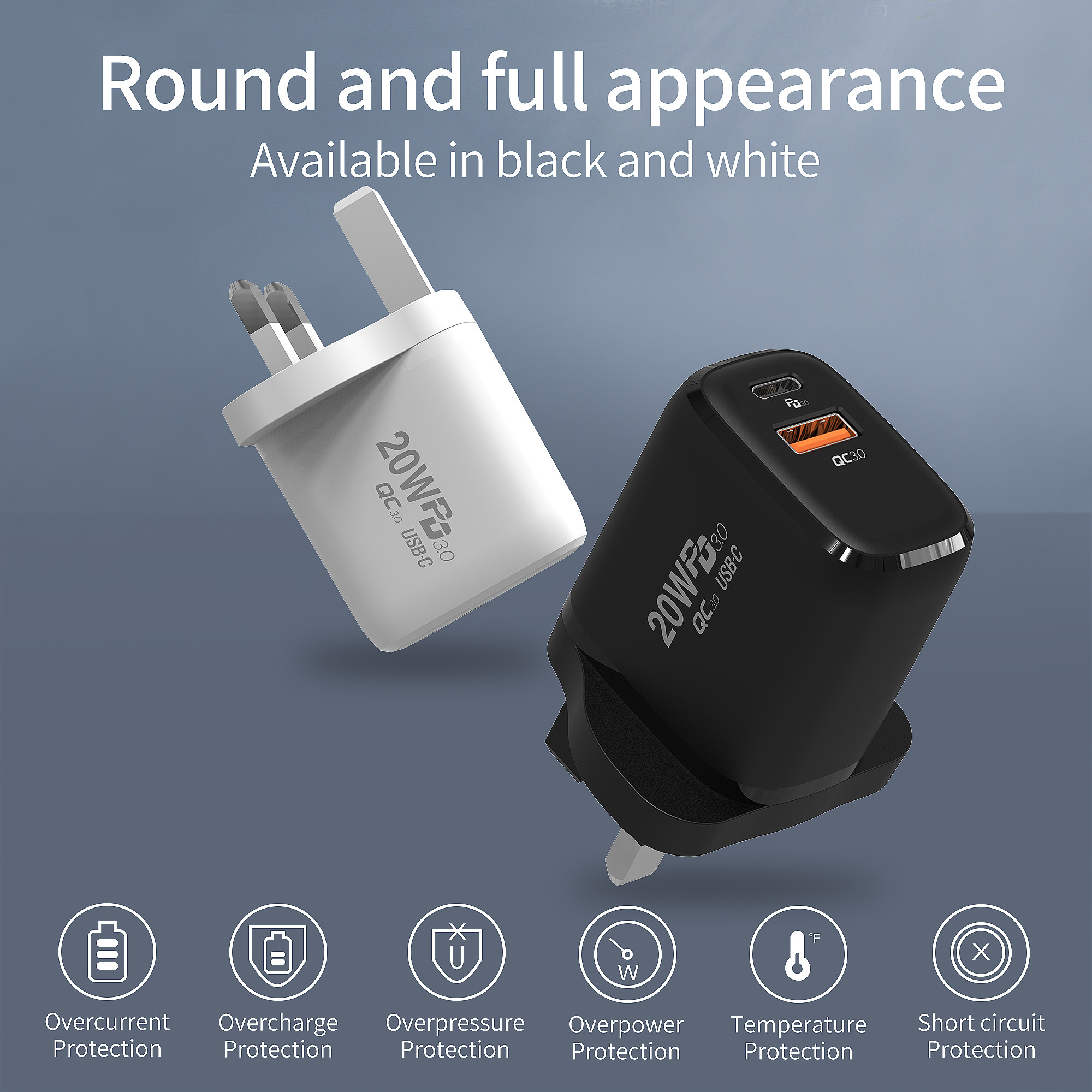 BiDa Cell Phone Charger Adapter PD EU 20W 2 Port USB Wall Charger
