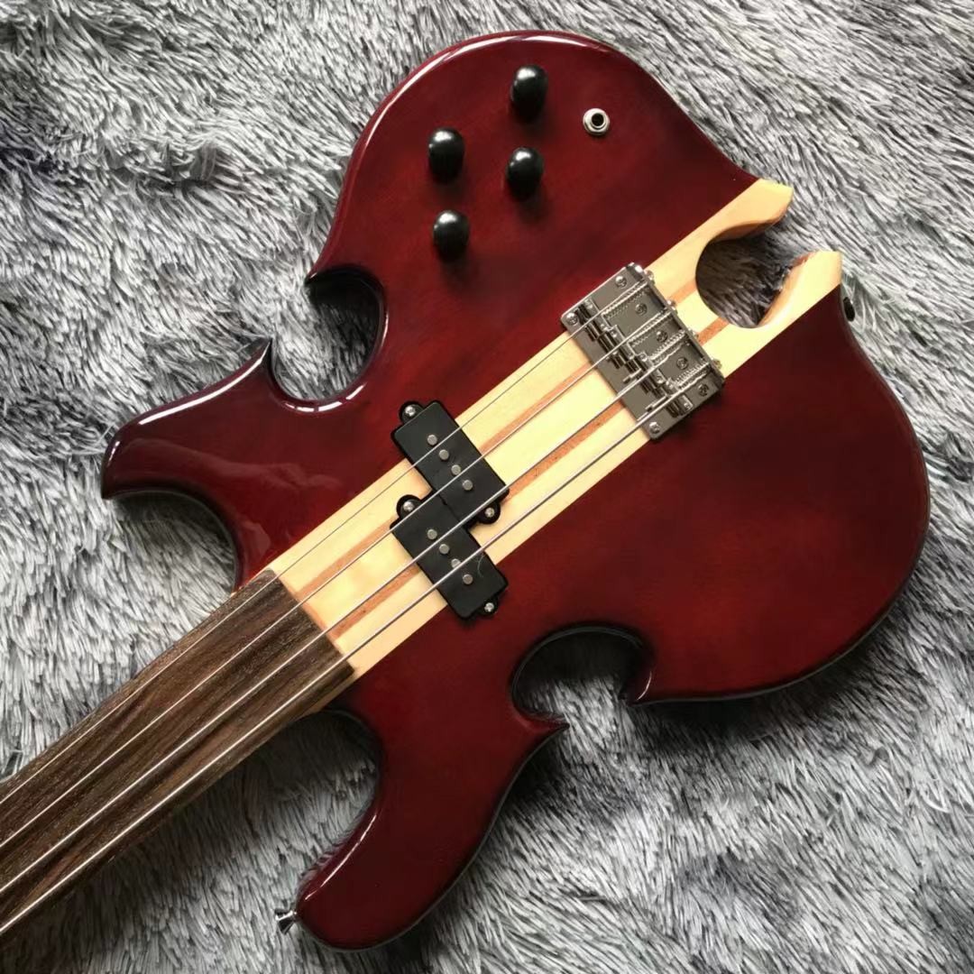 Custom Grand ALEM Mark King Deluxe Custom 4 Strings Neck Through Body Cut Bottom Heart WALNUT Guitar Bass