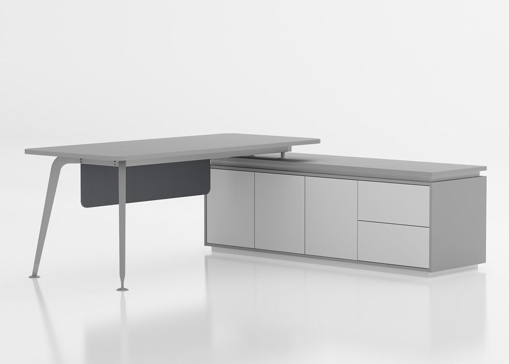 Dark Grey L Shape Executive Table Modern Office Furniture With E0 Grade Melamine