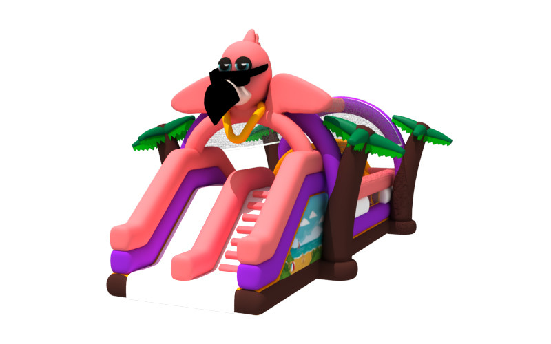 Trapaulin Flamingo Cartoon Theme Inflatable Obstacle Course Bouncer And Slide Combo For Kids Rental