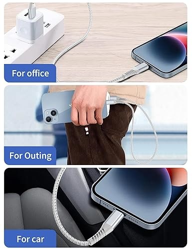 USB A To Lightning Braided Data Transfer Cable 2FT For Car Fast Charging