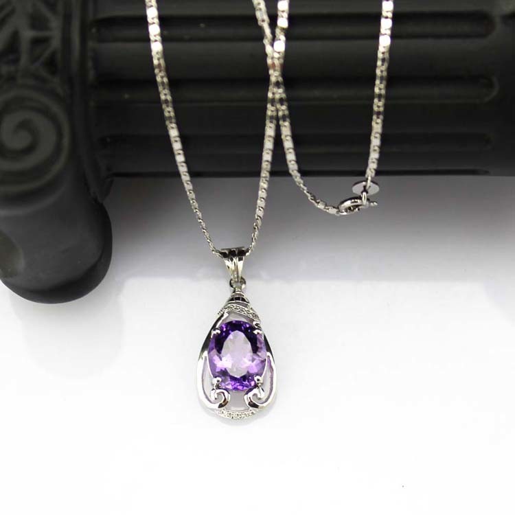 925 Silver Jewelry 9mmx11mm Amethyat Cubic Zircon Pendant(PSJ0406)