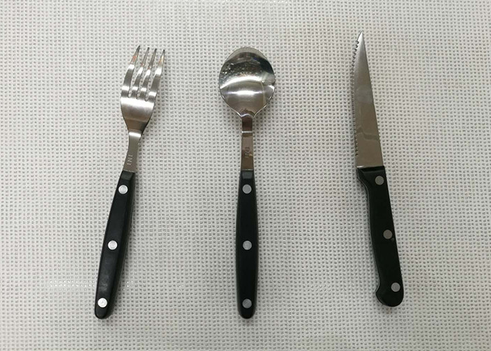 Plastic Handle Stainless Steel Flatware Sets of 3 Pieces Knife Fork and Spoon Length 20cm