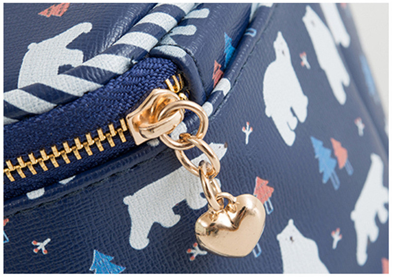 Barrel Shape Professional Travel Cartoon Printed PU Leather Cosmetic Bag