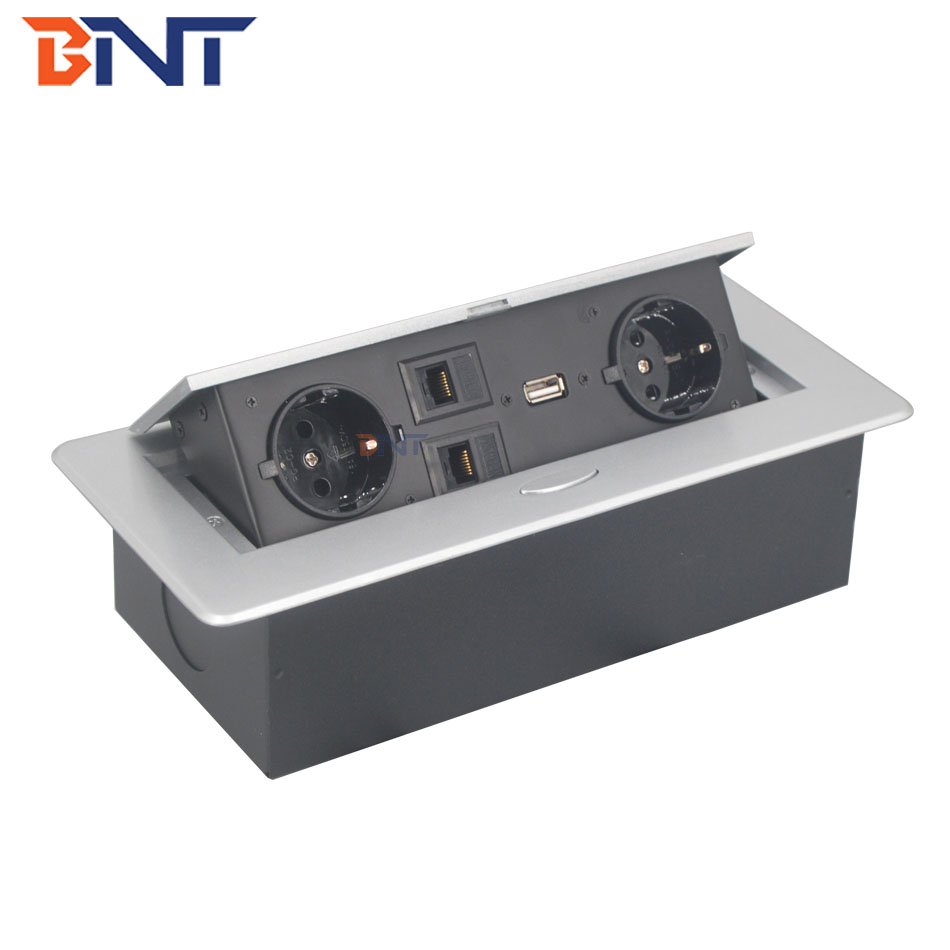 German power table mount pop up desktop socket with two rj45 internet