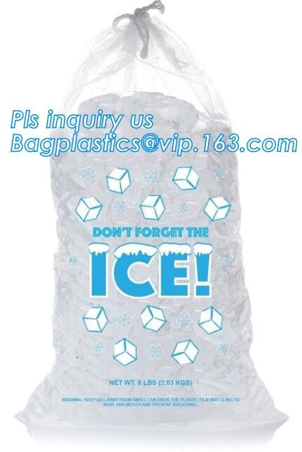 COMPOSTABLE customized ice bag with drawstring, Food Industrial Use Plastic Wicket Ice Bag, ice bag on roll, Ice Bags wi