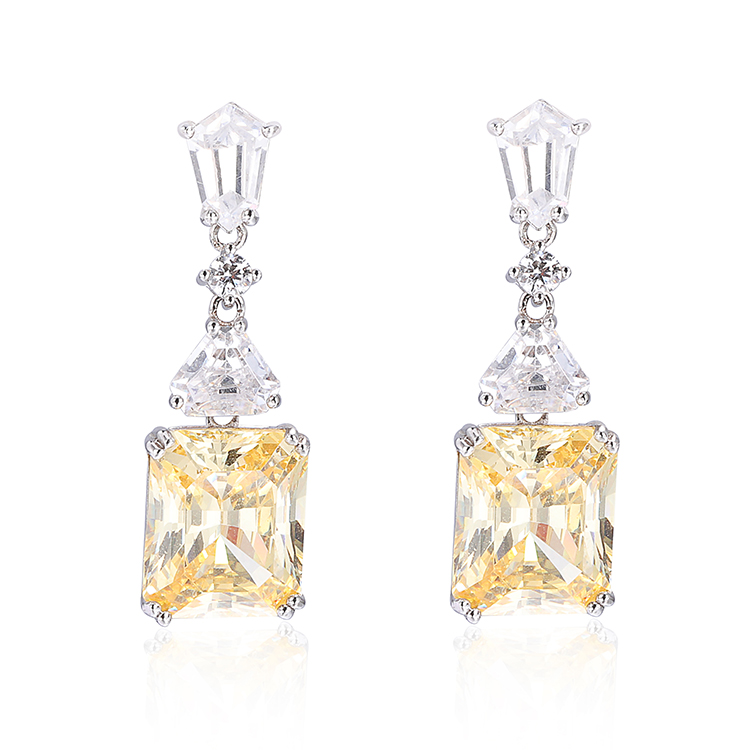 Yellow CZ Drop Earrings White Gold Plated 925 Cubic Zirconia Drop Earrings