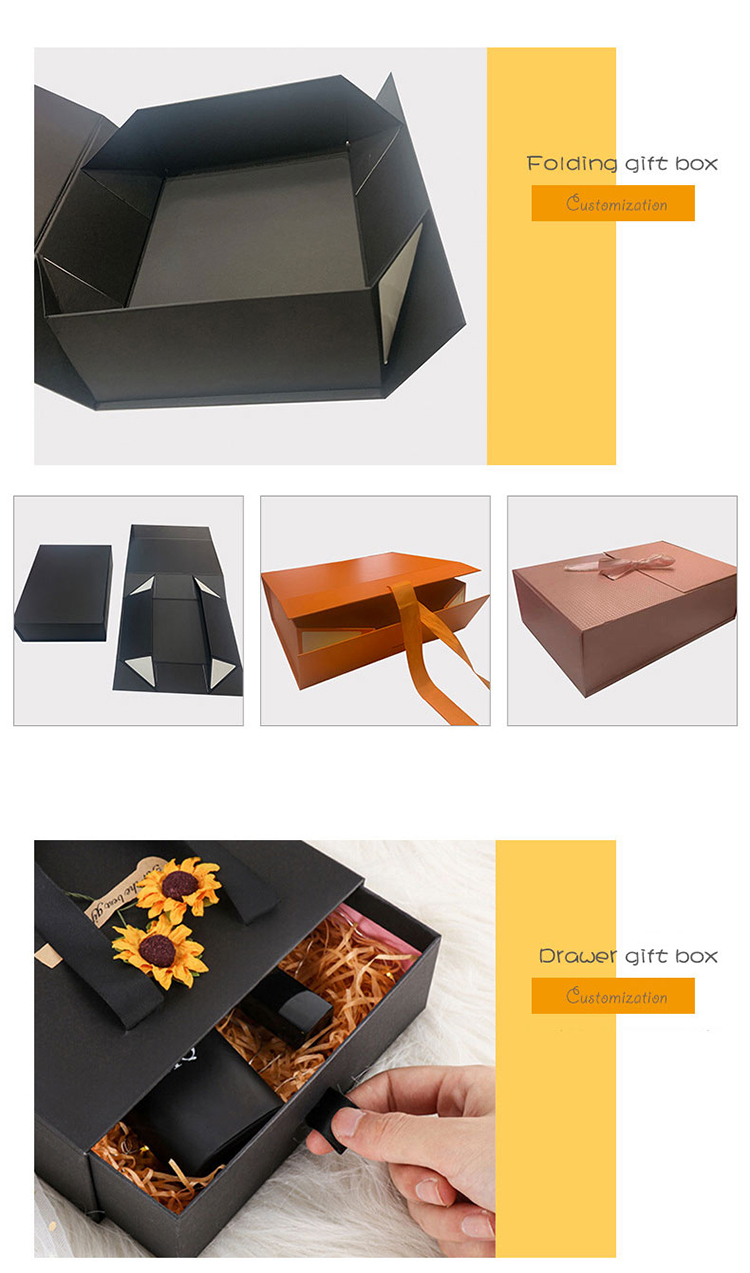 Cardboard gift box Folding Paper Flat Packing Luxury Magnetic Gift Box with ribbon for clothing and shoes