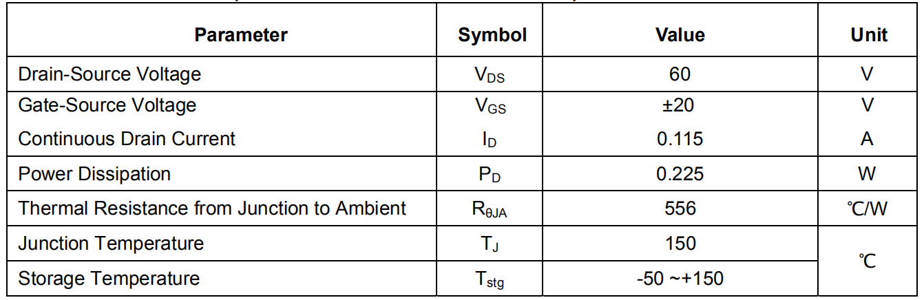 2N7002 Enhancement Mode Field Effect Transistor VDSS 20v ID 6.0 A
