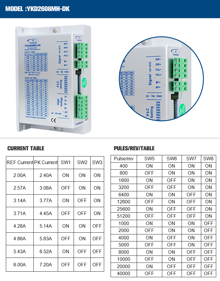2.4-7.2 Current YAKO 2D811 Micro Stepping Stepper Drivers for High Voltage Efficiency