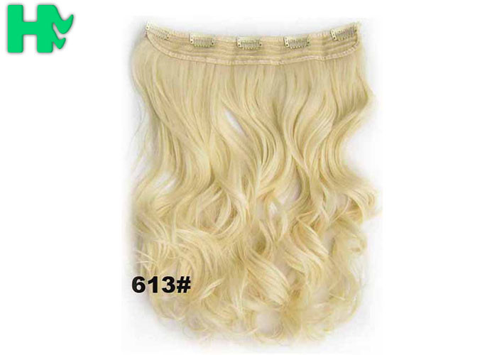 22 Inch Gold Clip In Synthetic Curly Hair Extensions With Body Wave