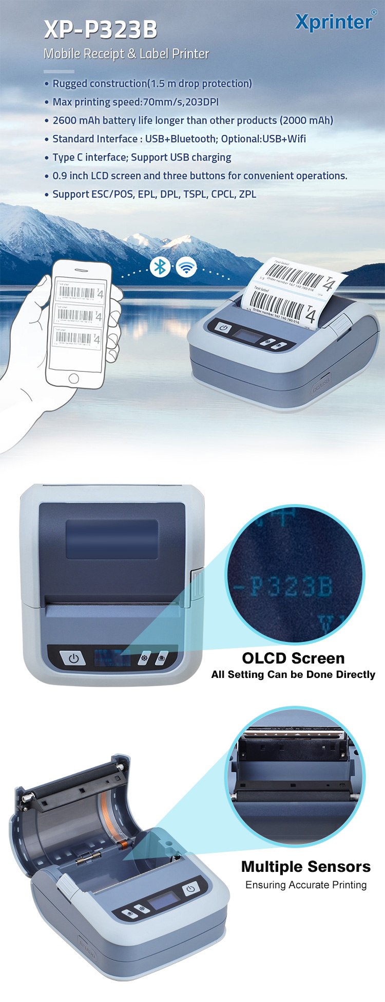 3inch/80mm Thermal Label Printer XP-P323B Thermal Printer