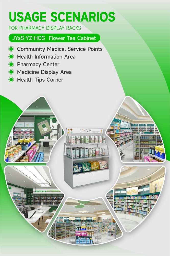 JYaS-YZ-HCG Uniform Brand Image Flower Tea Cabinet for Large Chain Pharmacies with 5mm Double-Sided KT Board