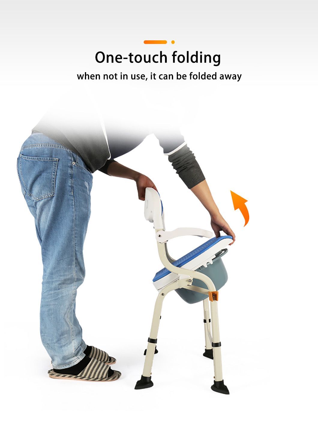 Lightweight Steel Commode Chair 3 in 1 Toilet Seat Shower Chair Height Adjustment Elderly Care Folding Rehabilitation Equipment