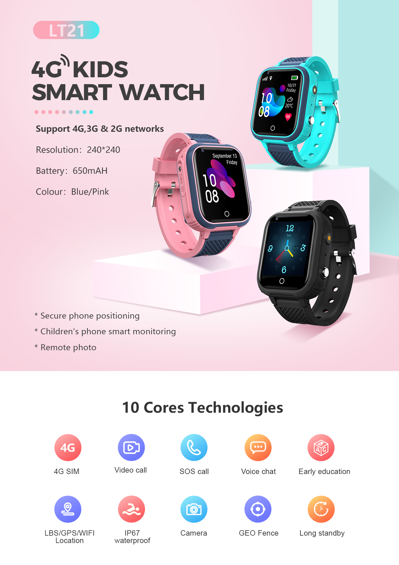 LT21 4G Smart Watch WIFI Video Call SOS Camera Monitor Smartwatch With GPS Location Tracker