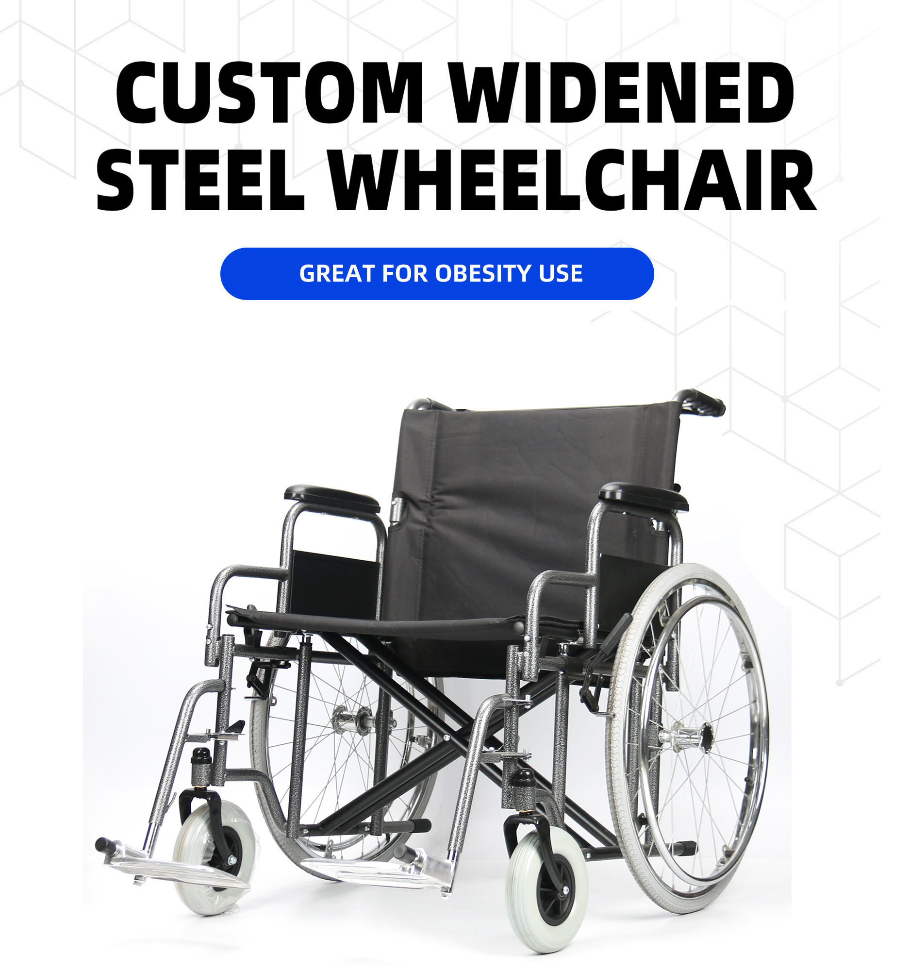 125kg Capacity Manual Steel Wheelchair Widening And Reinforcement 61cm Seat Width