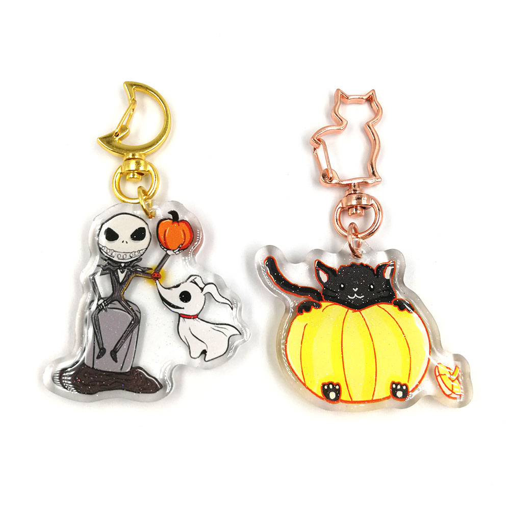 Custom Clear Printed Double Glitter Epoxy Resin Acrylic Charms Keychain for Gift with Star Clasp