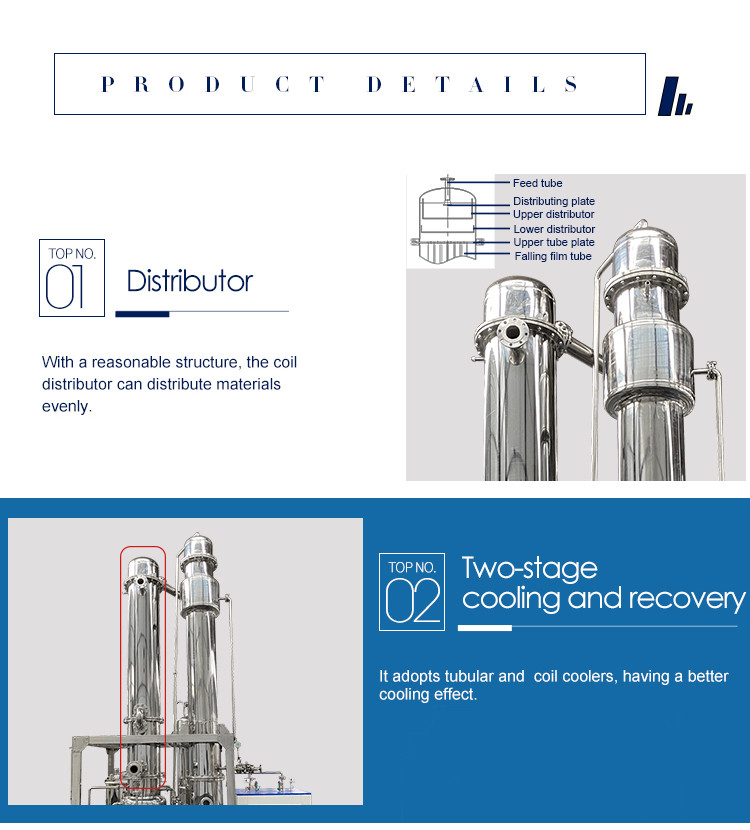 High Evaporation Speed Stainless Steel Falling Film Evaporator