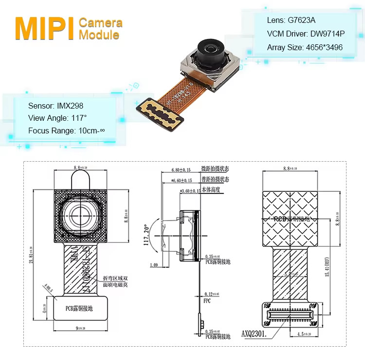 16MP Sony IMX298 DFOV117 Auto Focus Camera Module MIPI Interface