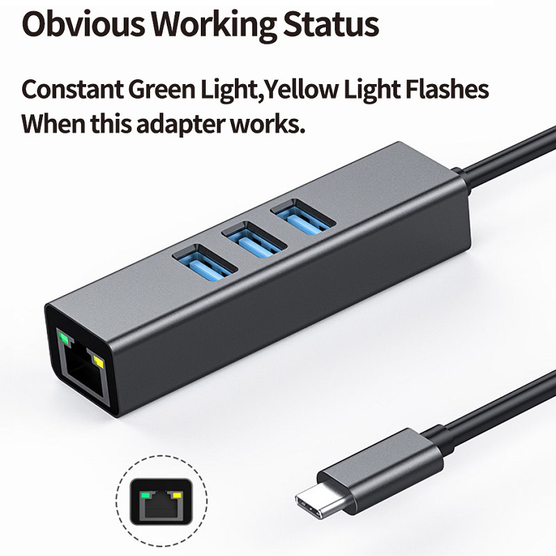 USB 3.1 Type C to 9 Ports USB3.0 Hub with Gigabit Ethernet RJ45 Lan Port Adapter Gray