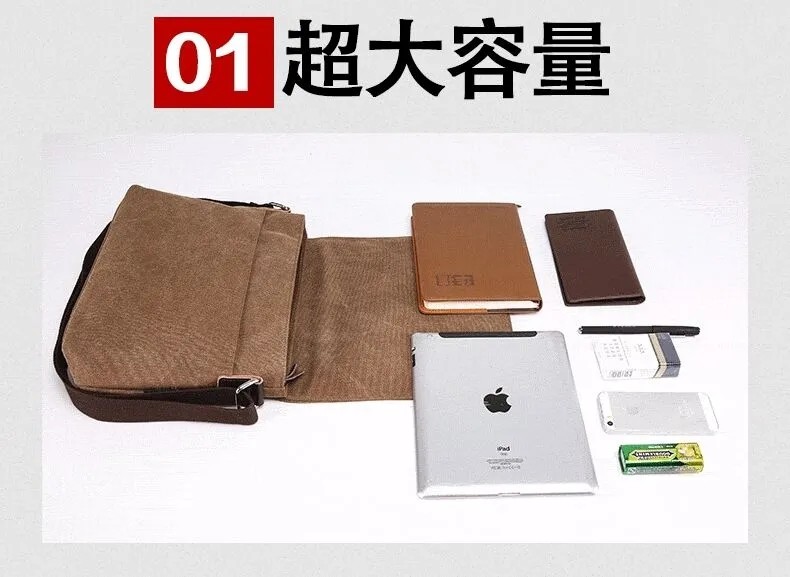 Custom Business Men's Crossbody Shoulder Washable Canvas Messenger Bag For Men