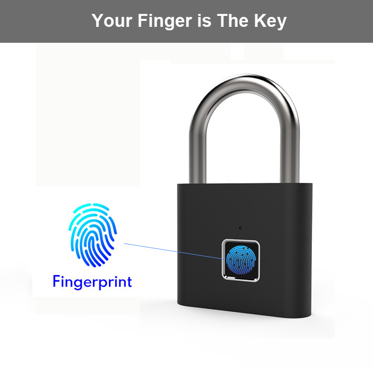 USB Rechargeable Smart Fingerprint Padlock Small Portable For Locker Drawer Gym Office