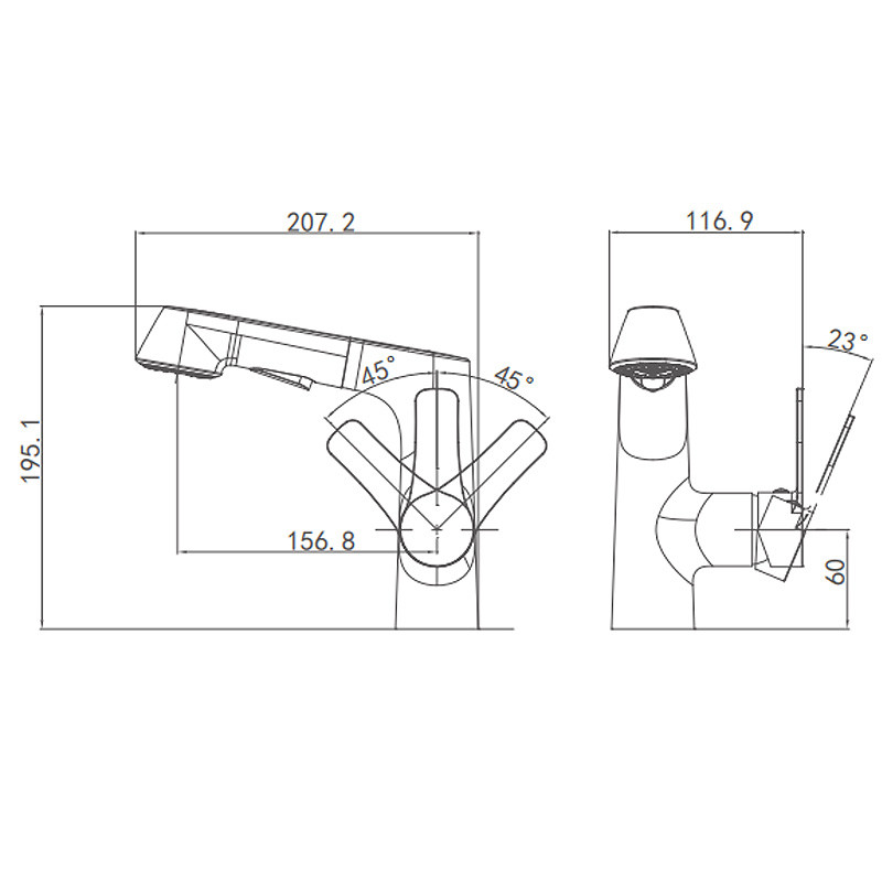 Washroom Pull Out Basin Mixer AMP11847A Zn Alloy Material Chrome Color