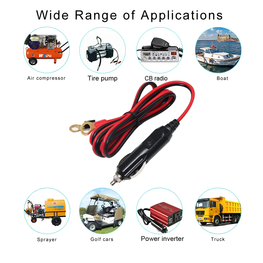 1M Spt-2 12V 24V Solar Power Cable Car Cigarette Lighter Male Adapter To 2 Ring Terminal