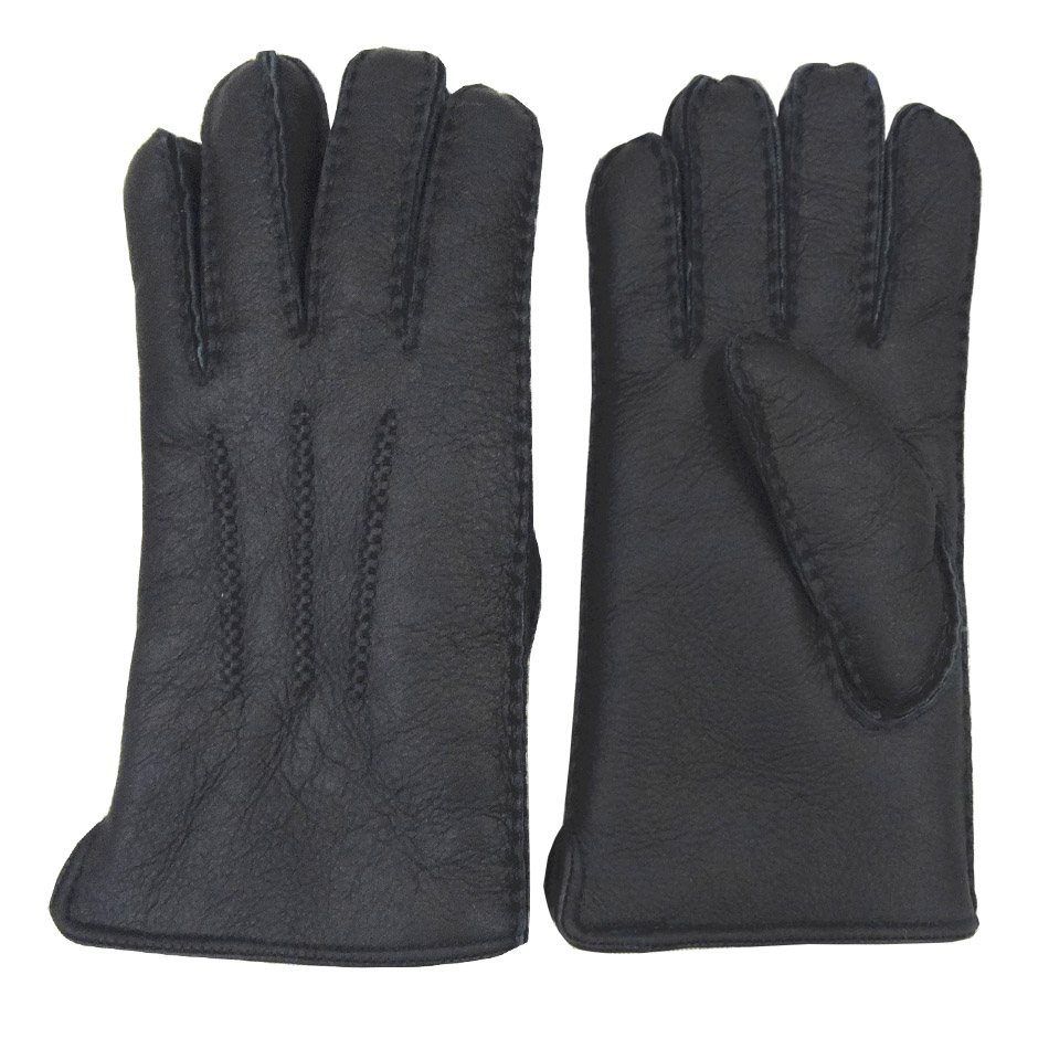 Men Shearling Lamb Fur Winter Gloves Hand Sewing Warm Sheepskin Gloves