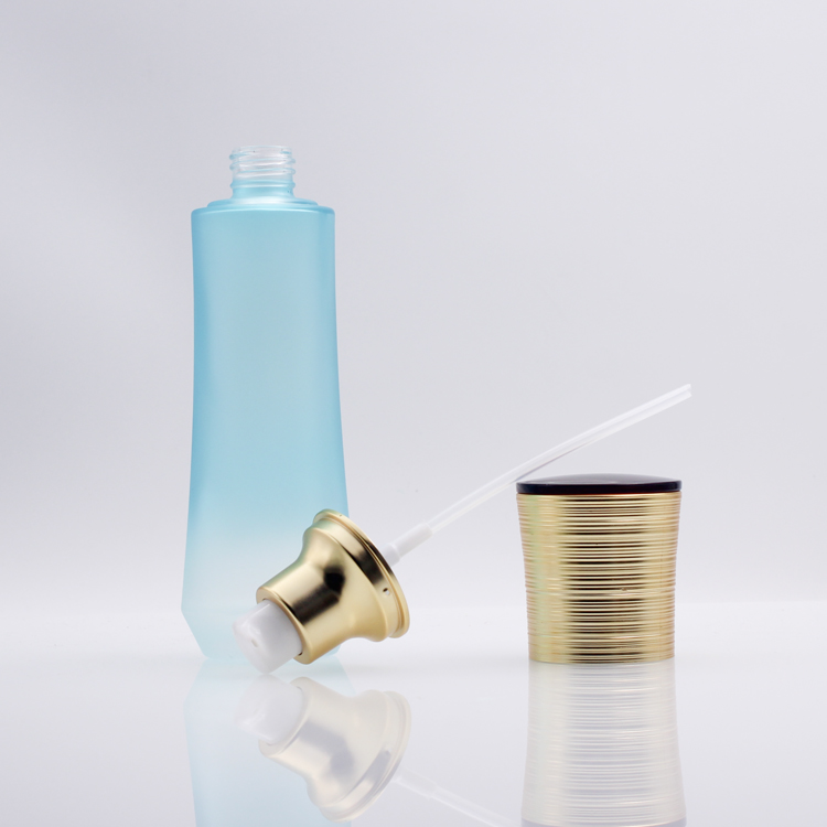 Painting Blue Empty 100ml Frosted Glass Bottle With Screw Cap Pump For Lotion