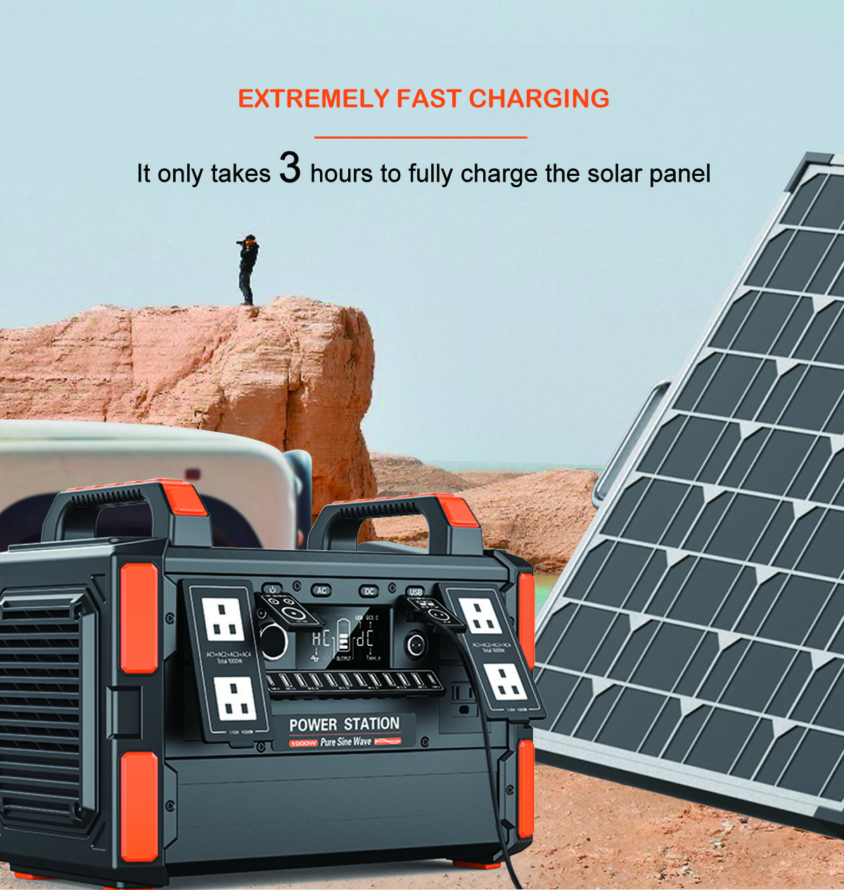 1000W OUTDOOR ENERGY STORAGE SUPPLY CAR EMERGENCY TRAVEL SOLAR POWER STATION