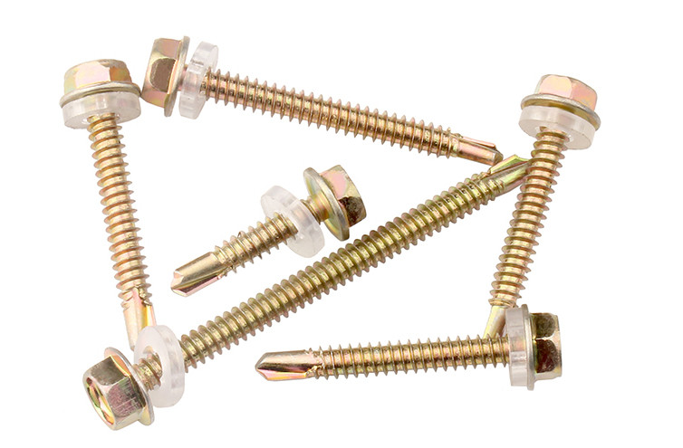 DIN7504K Yellow Chromated Steel Hexagon Flange Head Self Drilling Screws With EPDM Washer