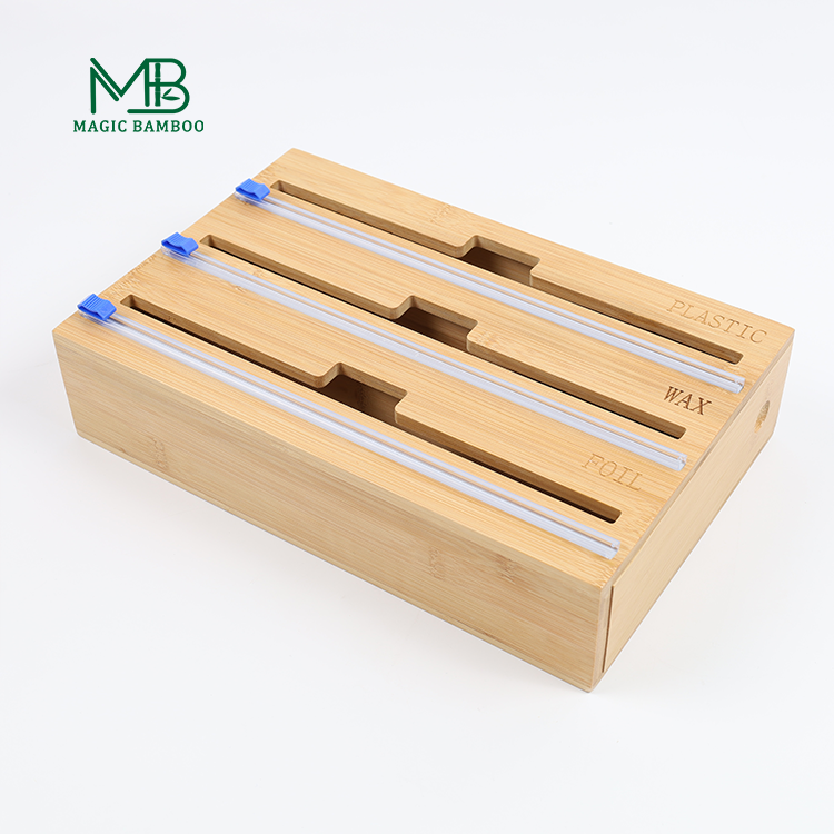 Wall Mount GLOSSY Bamboo 3 in 1 Wrap Dispenser with Cutter and Organizer 35.5*25*7.8cm