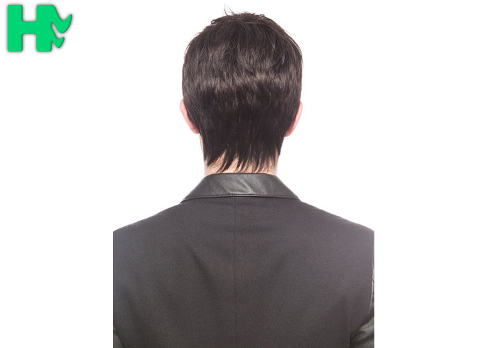 Natural Black Layered Men Hair Wigs With Short Hair Bangs , Short Length