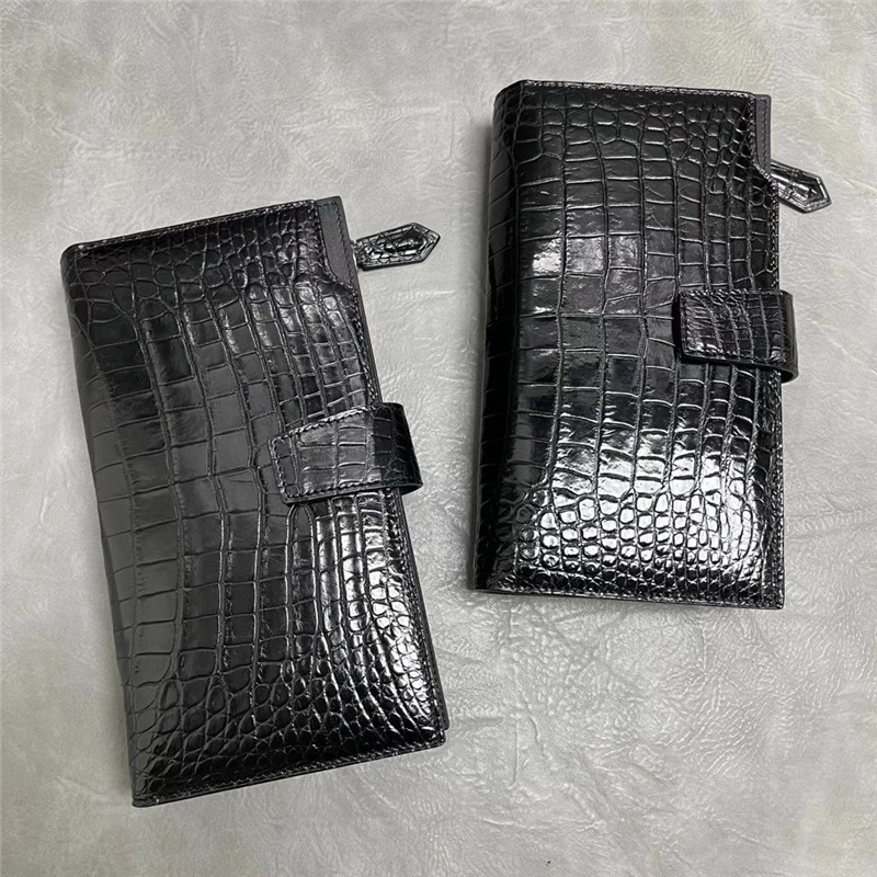 Authentic Crocodile Skin Businessmen Large Bifold Wallet Clutch Purse Exotic Real Alligator Leather Male Card Holder
