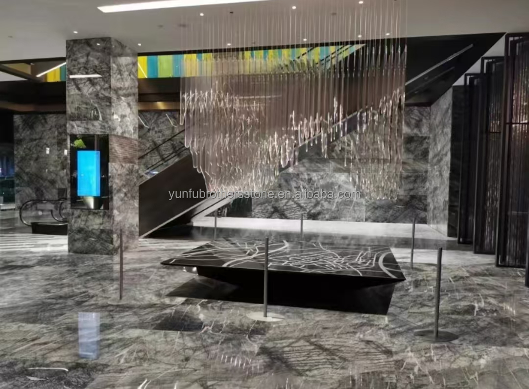 Italian Natural Stone Silver Fir Black Grey Look Marble Textured Slab for Home Wall Panel