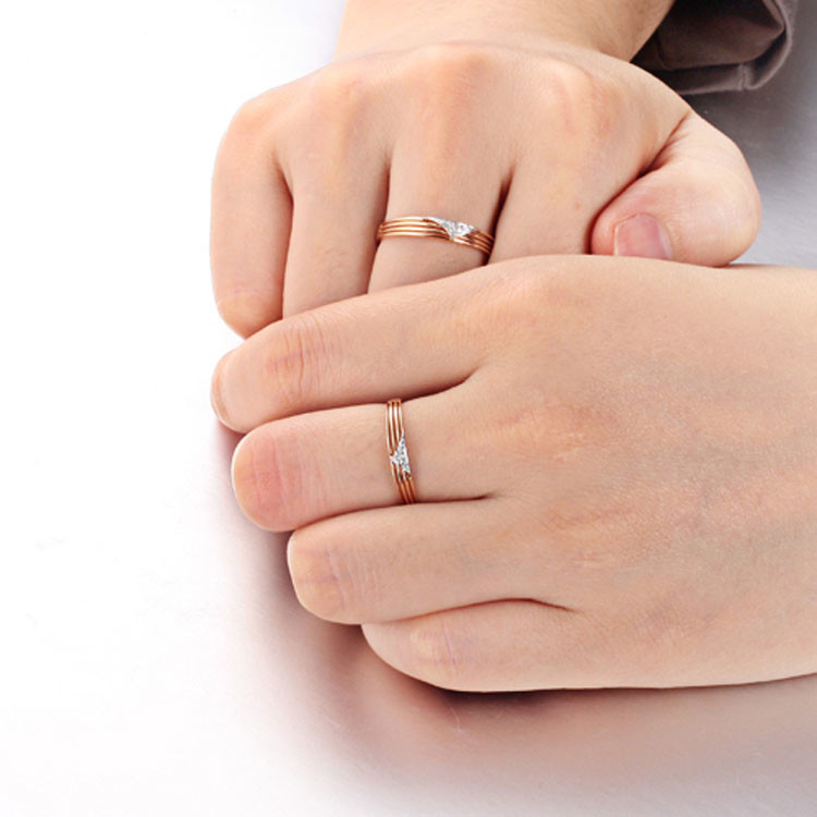 18K Rose Gold White Gold Diamonds Wedding Band Ring Couple Ring (GDR014)