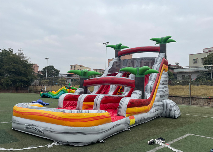 PVC Stripes Double Lane Water Park Games Slide With Pool