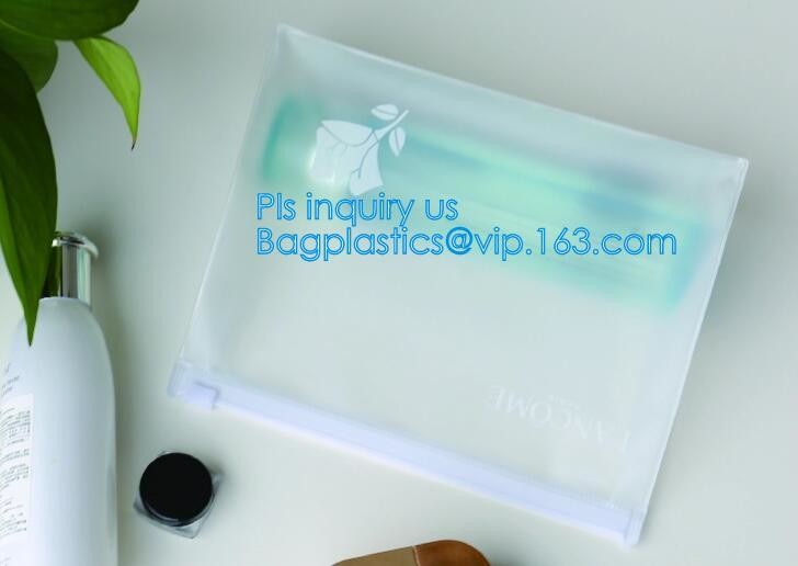 Eco-friendly Red Clear Slider Zipper PVC Cosmetic Make Up Bikini Bag, pvc zipper lock slider bag