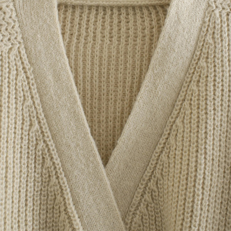 Pure Color Ladies Lace Up Knit Sweater Spring Autumn Lantern Sleeve Sweater