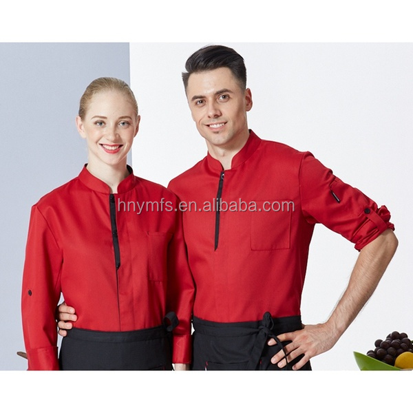 Fashion colourful chef uniform with logo customized service modern restaurant uniforms