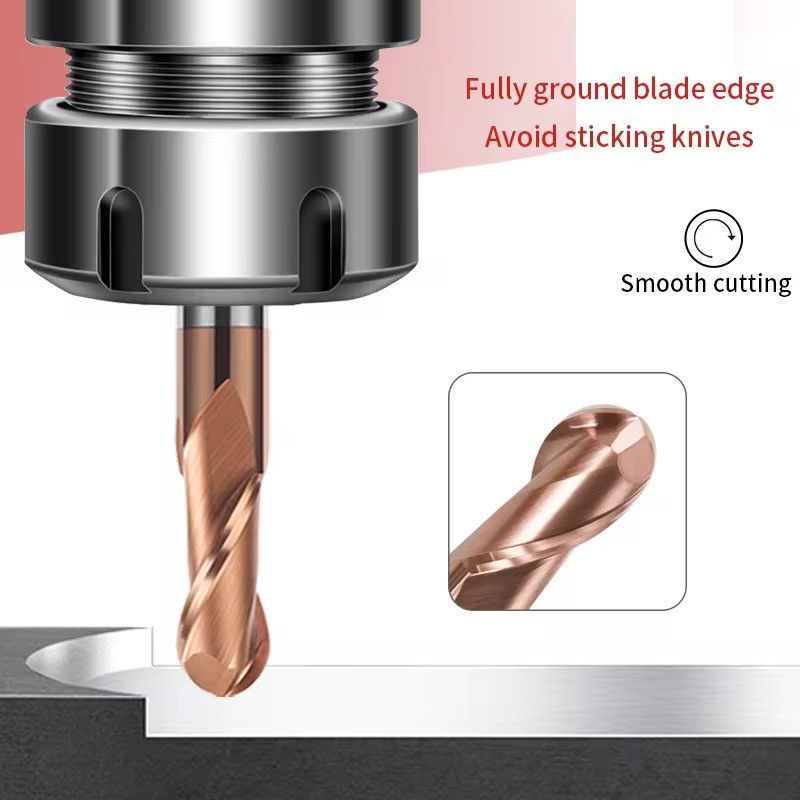 DLC Coated Carbide Cutter Tool for Metal , 2 Flute Cutting Tools Milling Cutters Ball Nose End Mill
