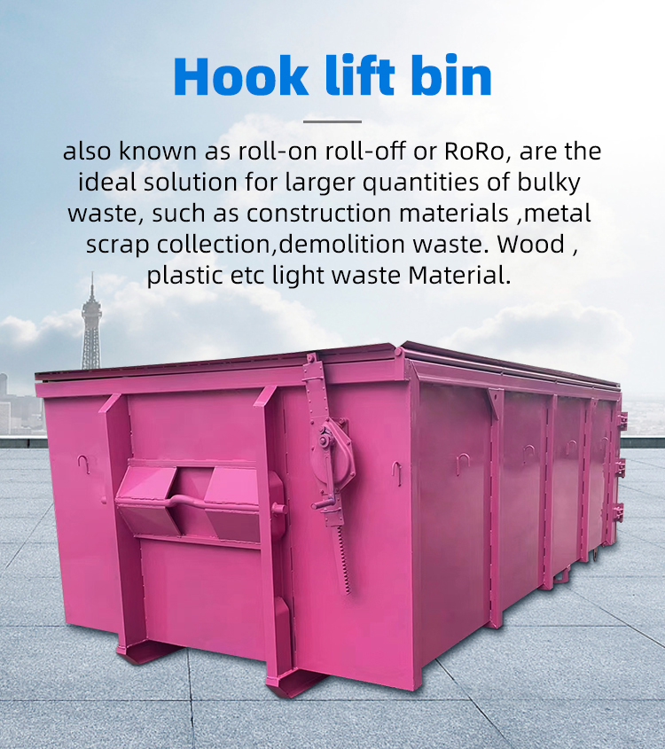 Carbon Steel Hook Lift Bin Industrial Roll On Roll Off Skip Outdoor Truck Scrap Containers