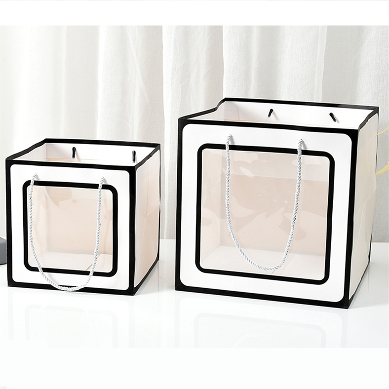 Other Gift Craft Square Paper Bag with PVC Plastic Window and Customized Design