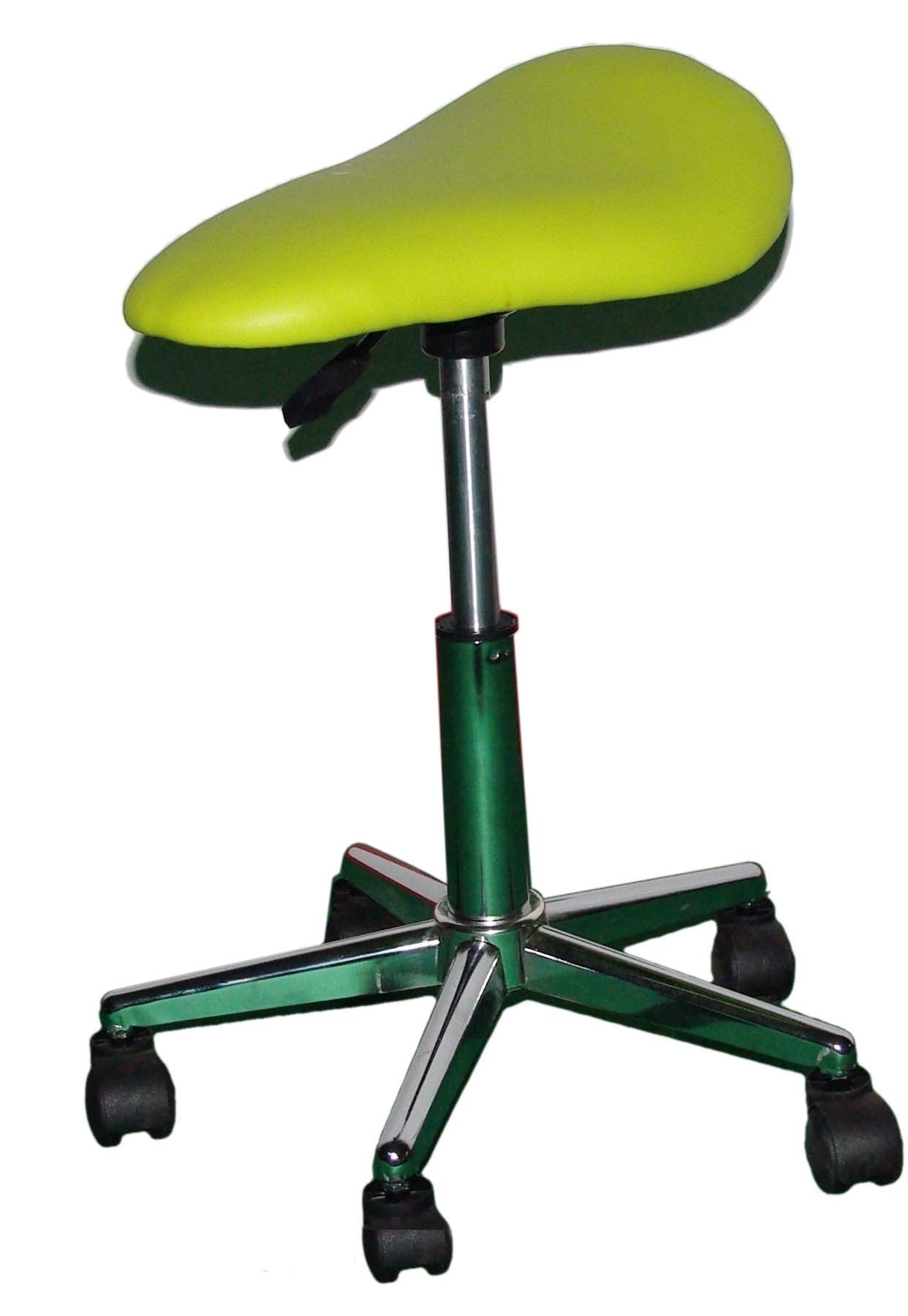 Green Saddle Office Chair For Hair Cutting , Pu Leather Saddle Seat Stool