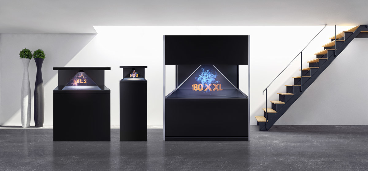 Brightness Full HD Hologram Pyramid Display Unit , 3D Holographic Showcase for Exhibition