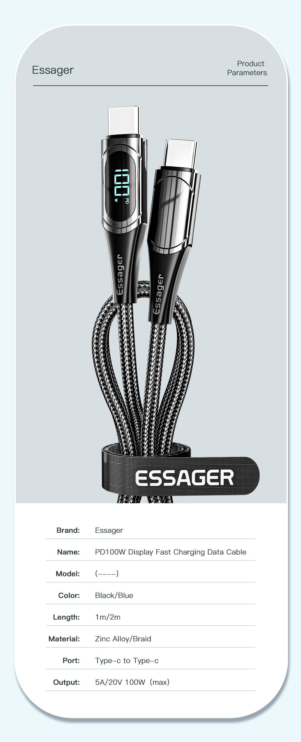 QC3.0 Usb C To C Cable Led Fast Charger Type C Cable 5a 100w