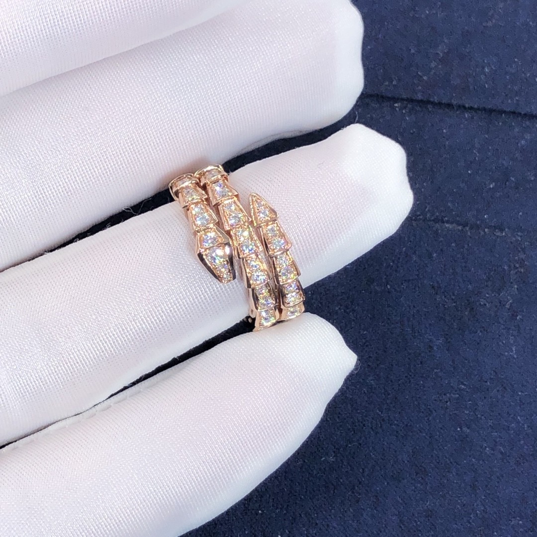 Elegant 18K Gold 2 Row Diamonds Serpenti Viper Ring Diamond Ring Yellow Gold White Gold
