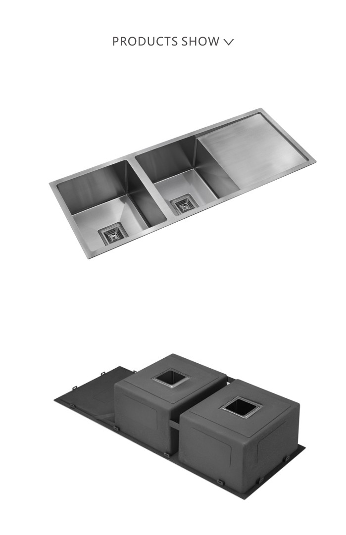 115x45 Drainboard Kitchen Sink Square Undermount 16 Gauge Double Bowl