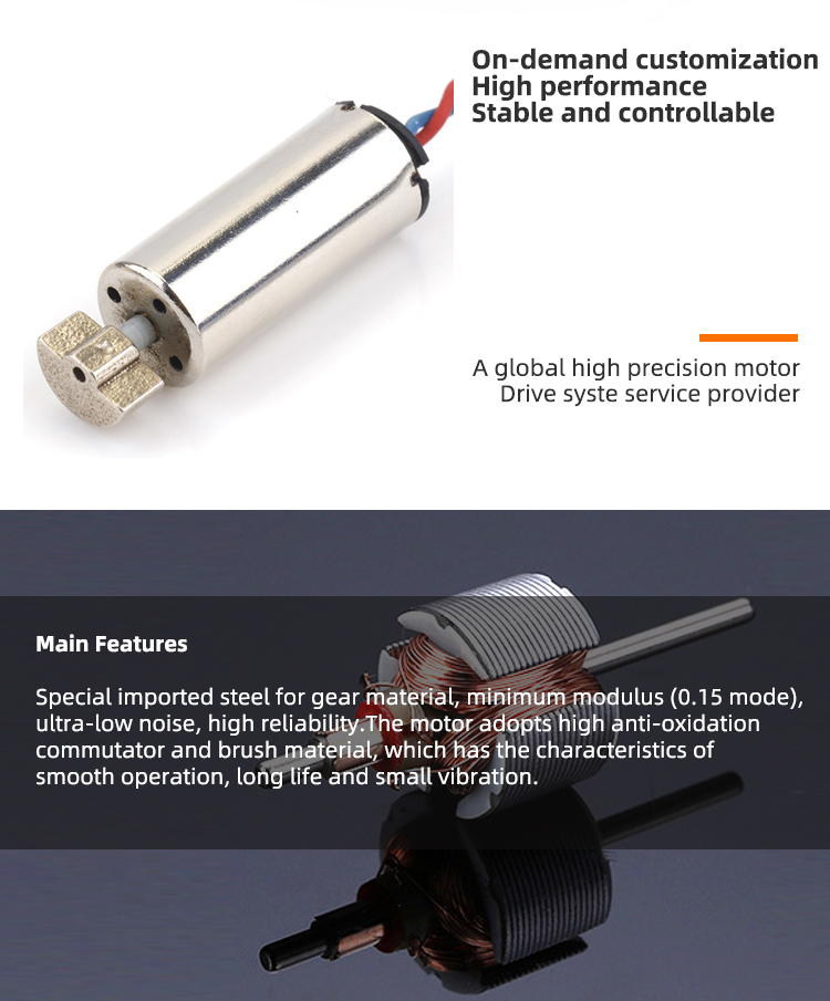 Hot sale Low Current Consumption 7mm Rc Drone Parts 3.7v Micro Dc Coreless Motor